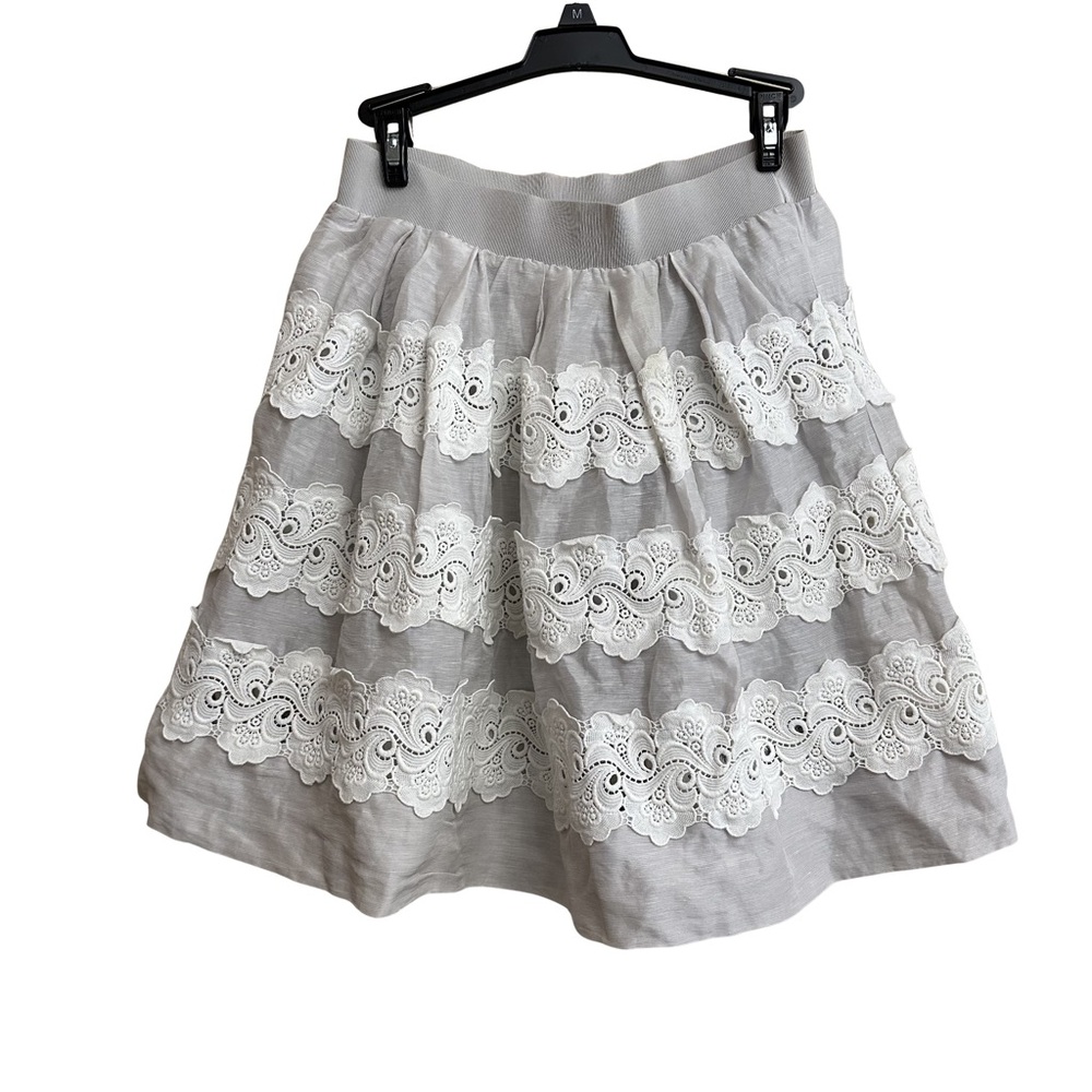 Leifsdottir Silk and Linen Blend Skirt with Lace Appliqué